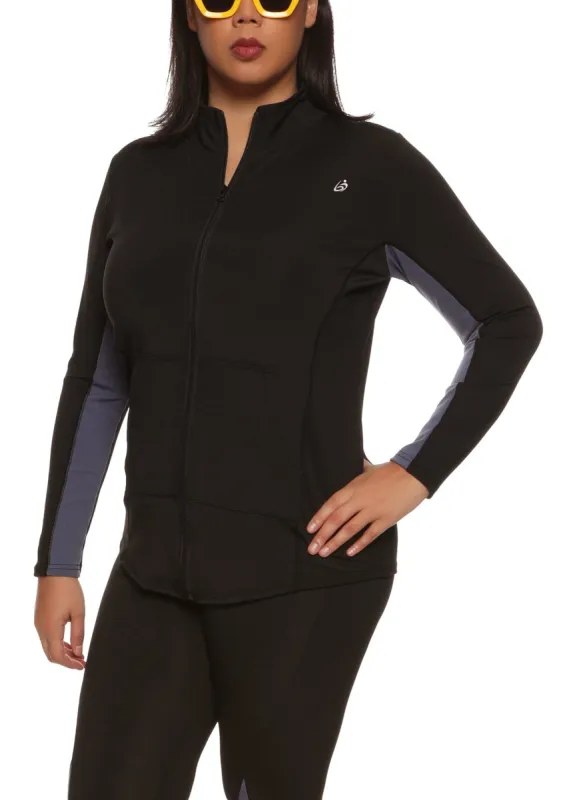 Plus Size Contrast Stitch Zip Front Track Jacket sold by Rainbow