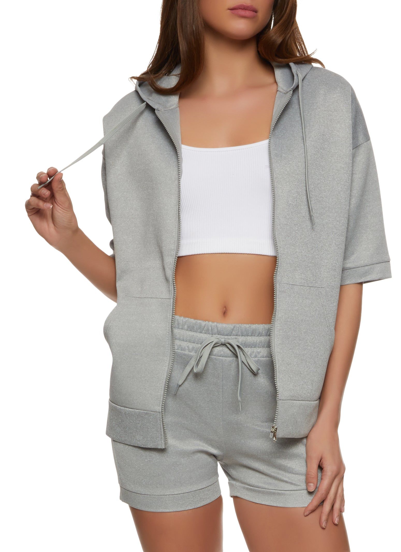 Short Sleeve Zip Up Hoodie sold by Rainbow product image thumbnail 2