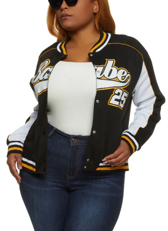 Plus Size Color Block Babe 25 Baseball Jacket sold by Rainbow