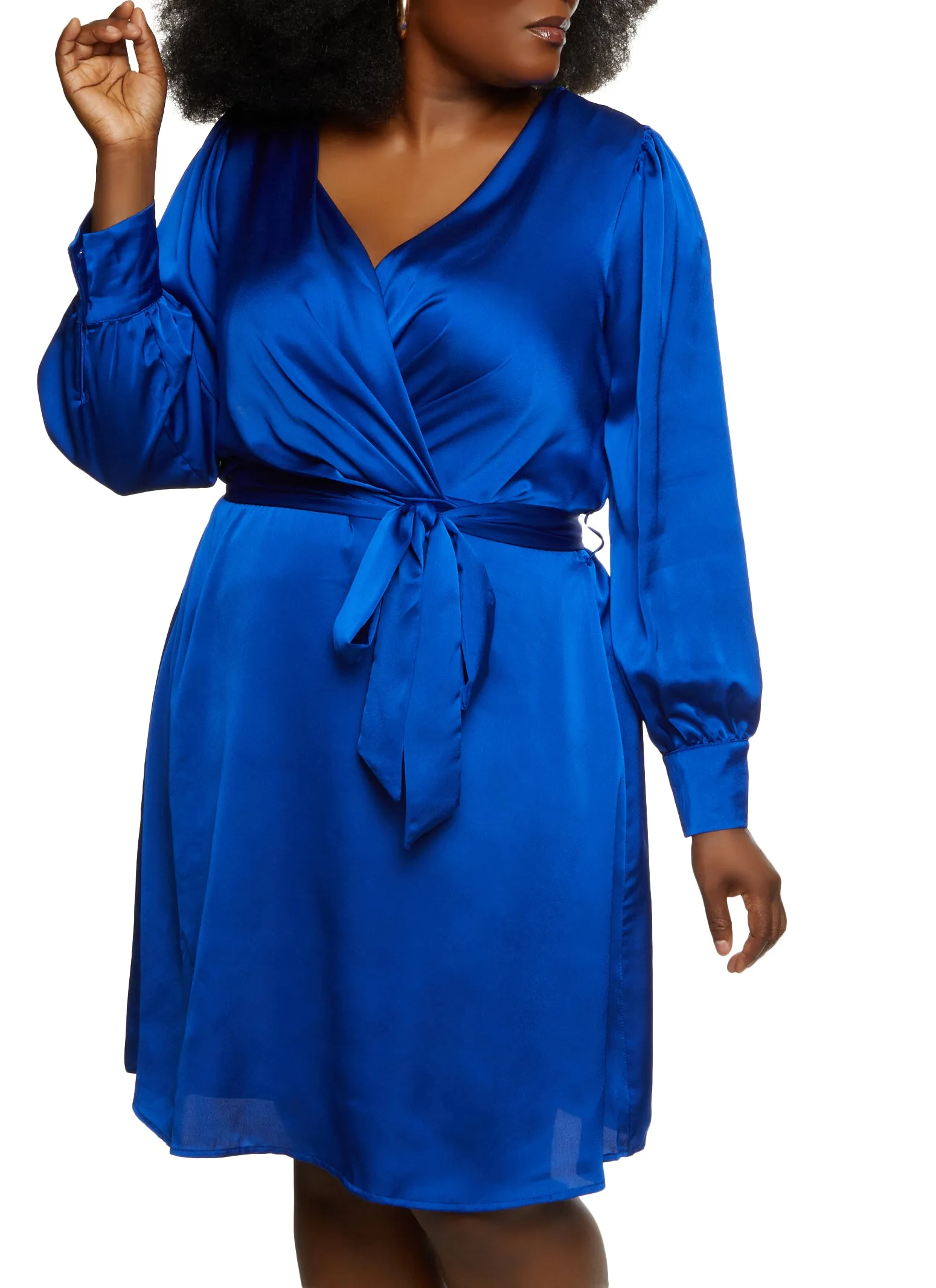 Plus Size Haute Monde Satin Tie Waist Wrap Dress sold by Rainbow