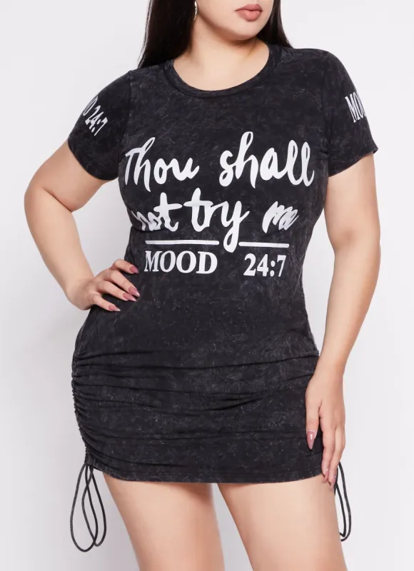Plus Size Acid Wash Thou Shall Not Try Me Graphic T Shirt Dress sold by Rainbow