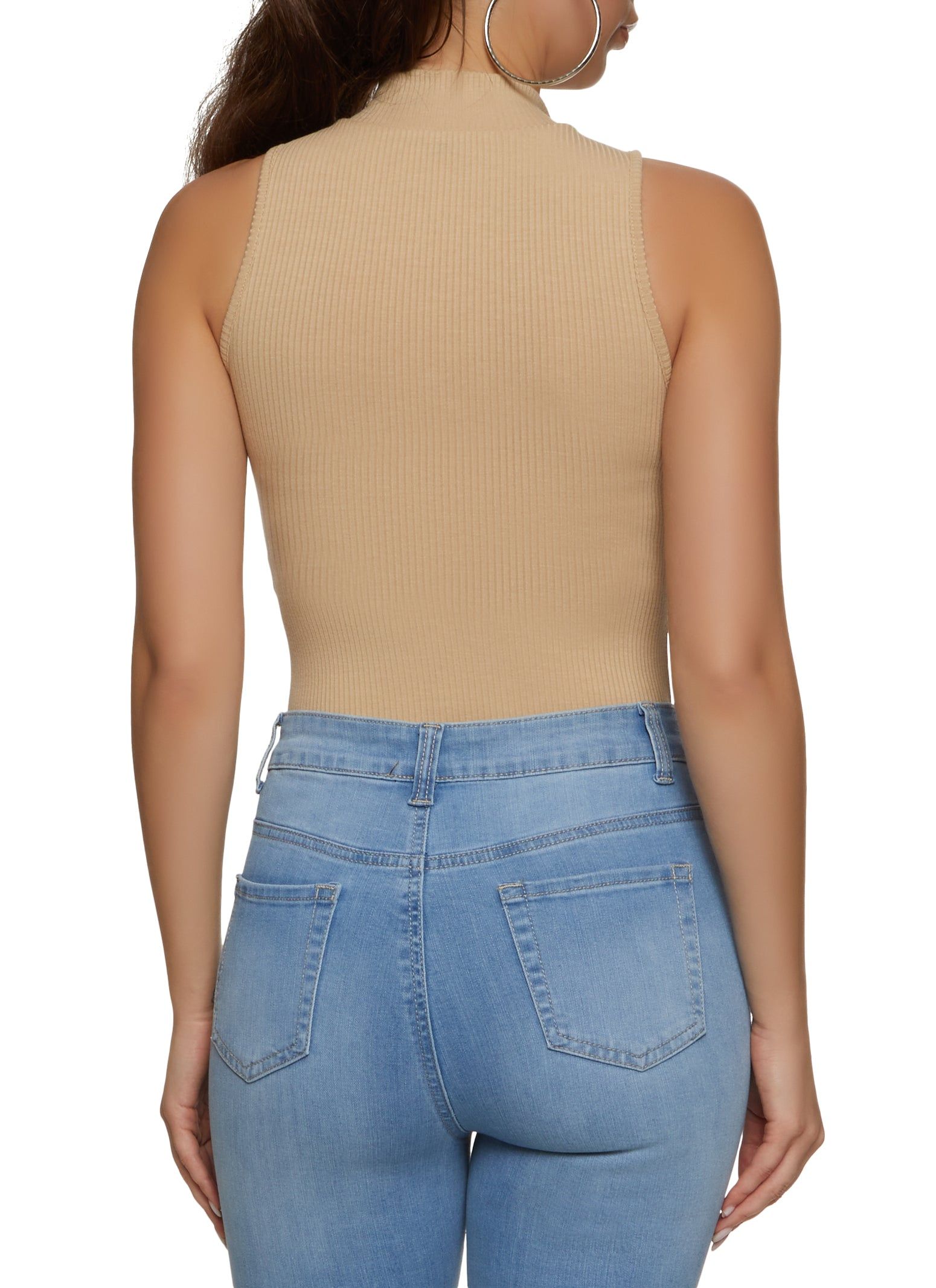 Rib Knit Zip Neck Sleeveless Bodysuit sold by Rainbow product image thumbnail 3