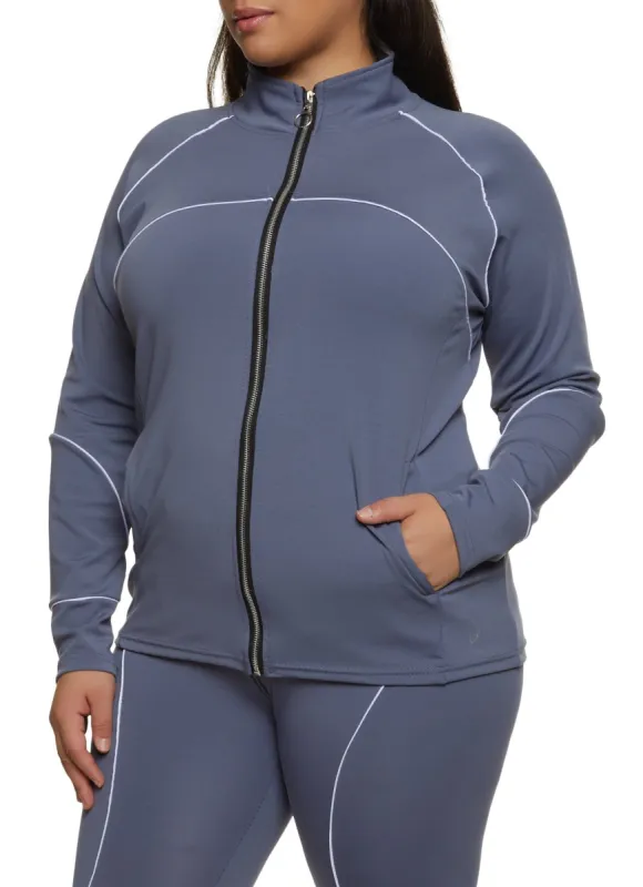 Plus Size Contrast Piping Mock Neck Track Jacket sold by Rainbow