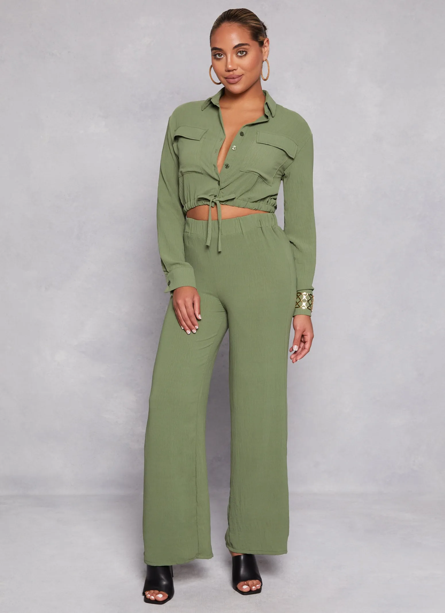 Crepe Knit Cropped Shirt and Pants Set sold by Rainbow product image thumbnail 2