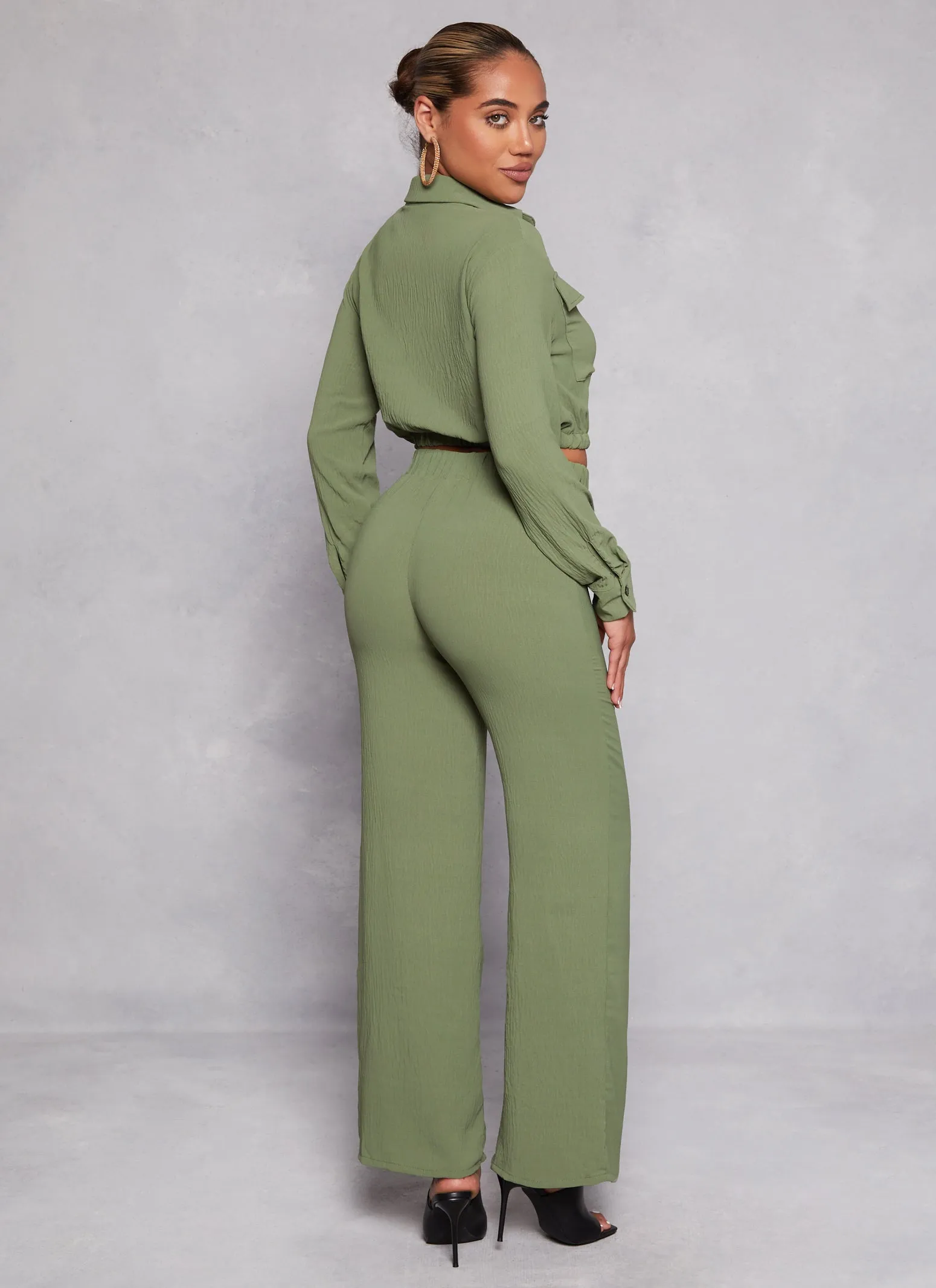 Crepe Knit Cropped Shirt and Pants Set sold by Rainbow product image thumbnail 3