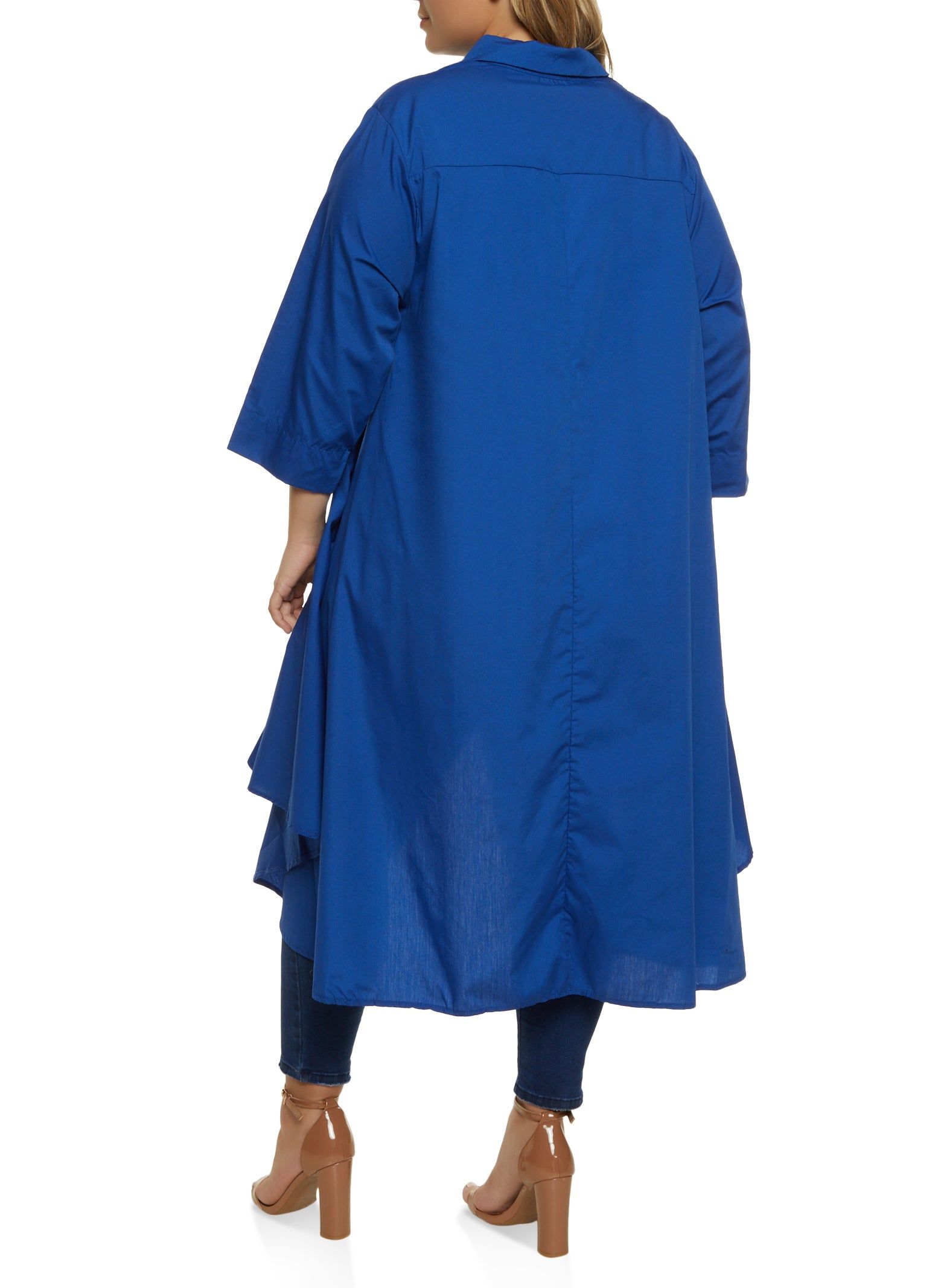 Plus Size Solid High Low Button Down Shirt sold by Rainbow product image thumbnail 2