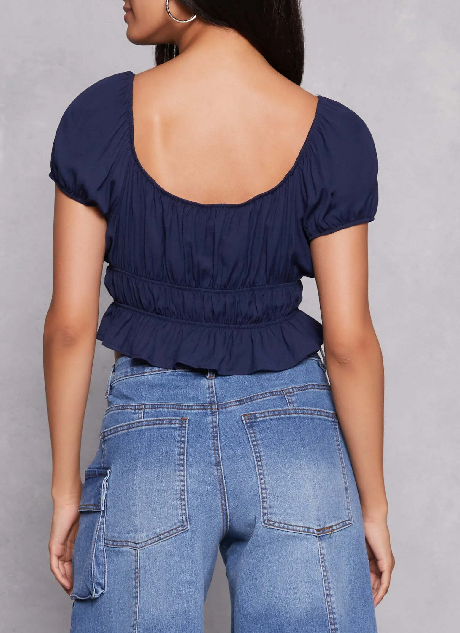 Linen Tie Front Peasant Top sold by Rainbow product image thumbnail 3