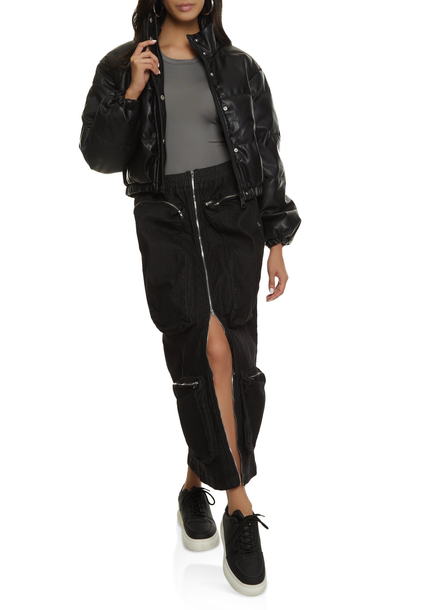 Faux Leather Mock Neck Puffer Jacket sold by Rainbow product image thumbnail 2