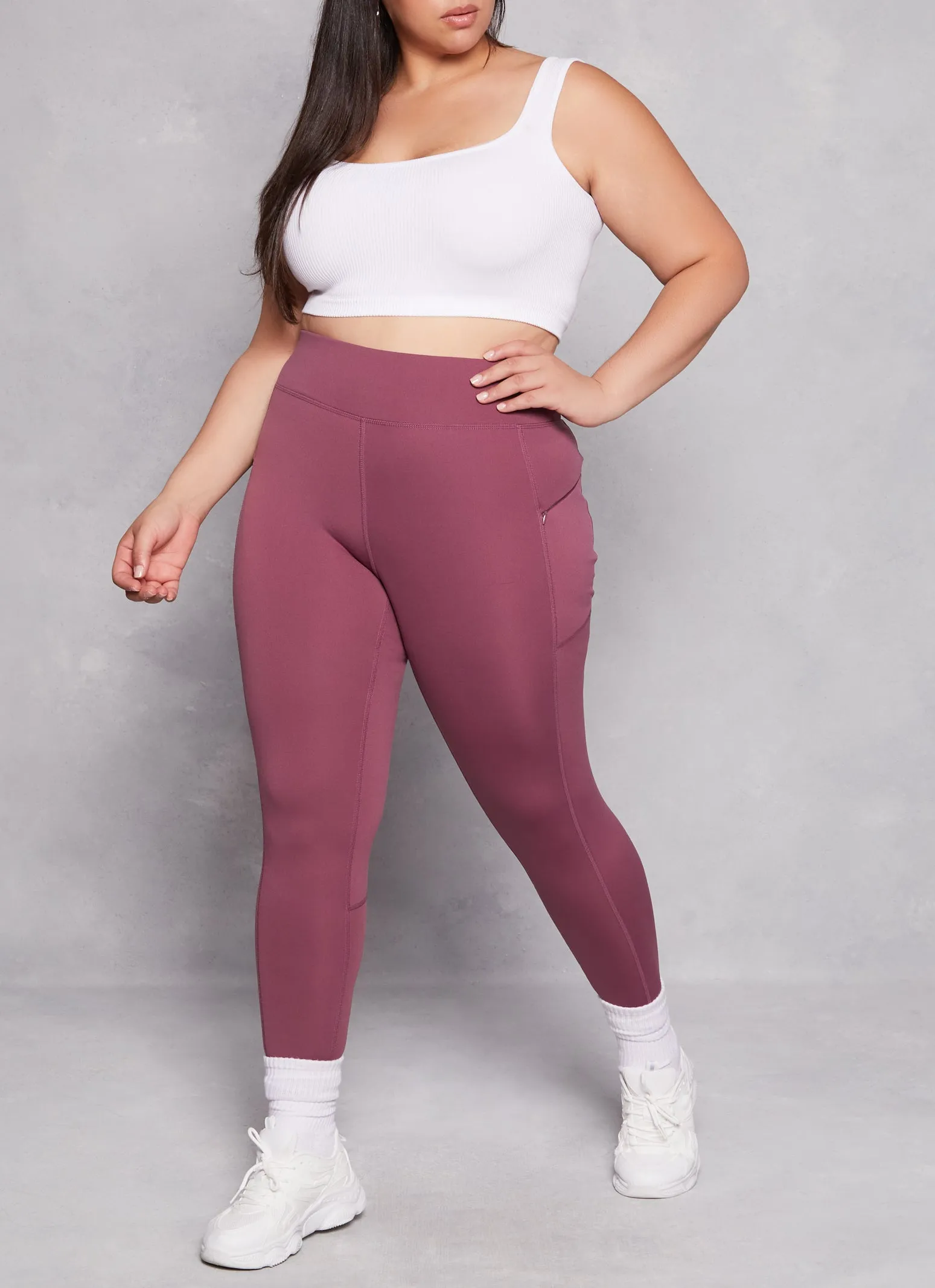 Plus Size High Waist Zip Pocket Leggings sold by Rainbow