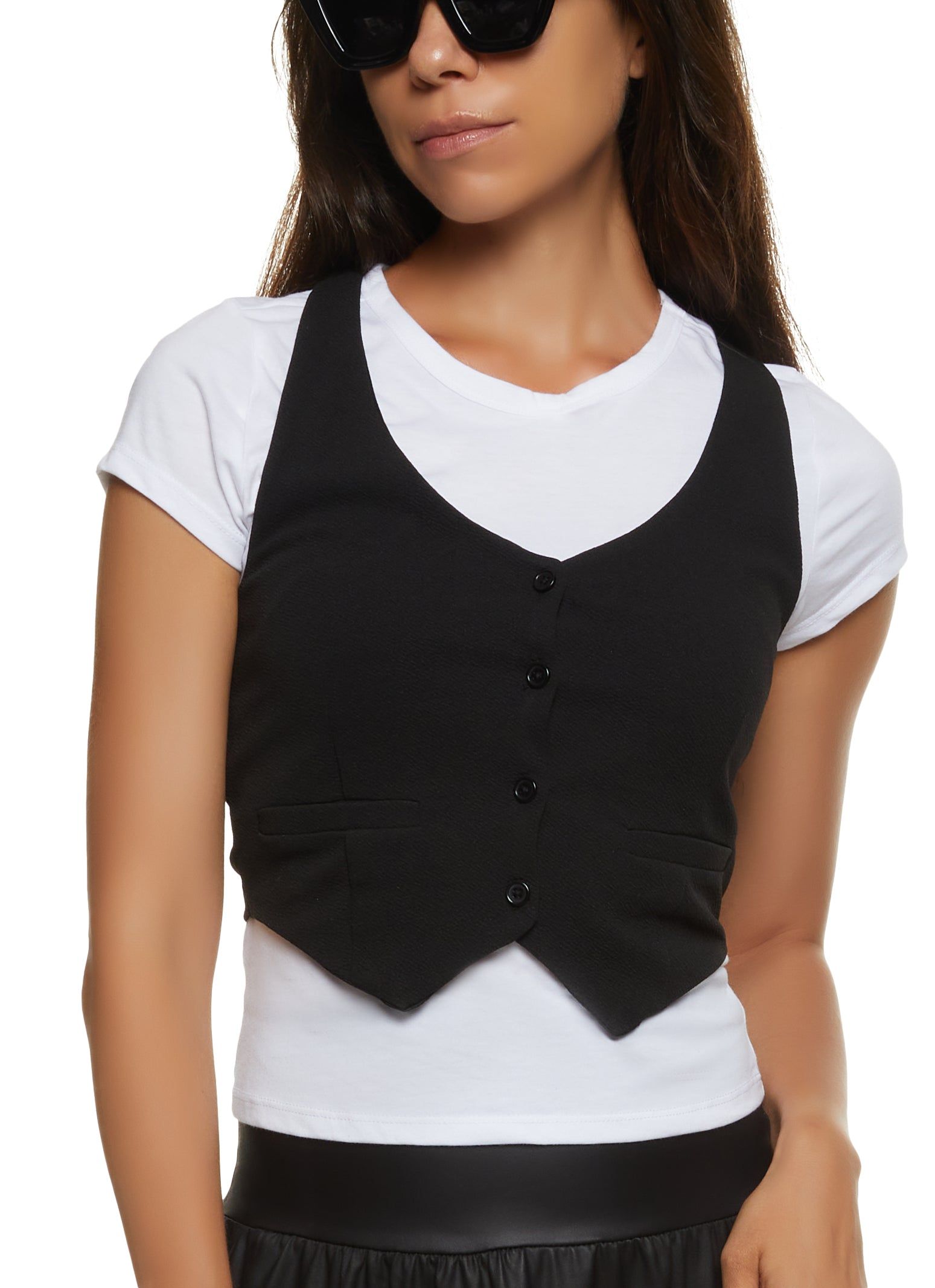 Button Front Vest and Crewneck Tee sold by Rainbow