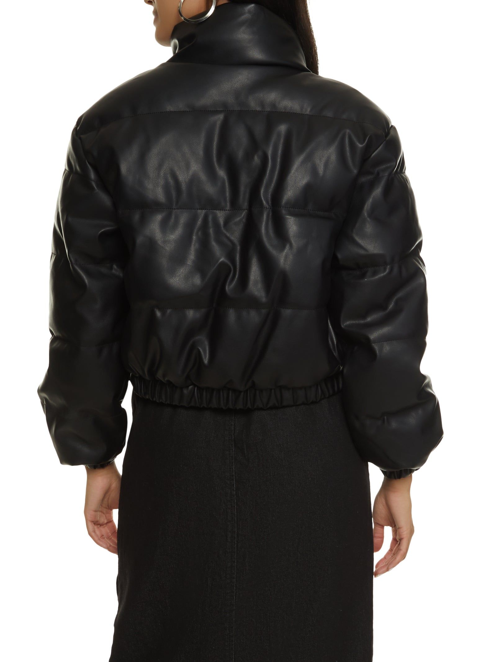 Faux Leather Mock Neck Puffer Jacket sold by Rainbow product image thumbnail 3