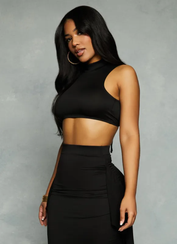 Mock Neck O Ring Tie Back Crop Top sold by Rainbow
