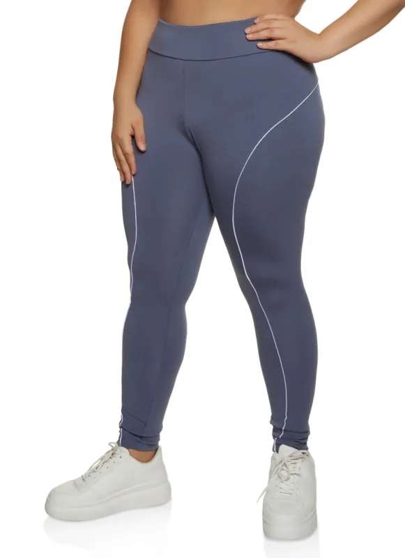 Plus Size Activewear Contrast Piping Leggings sold by Rainbow