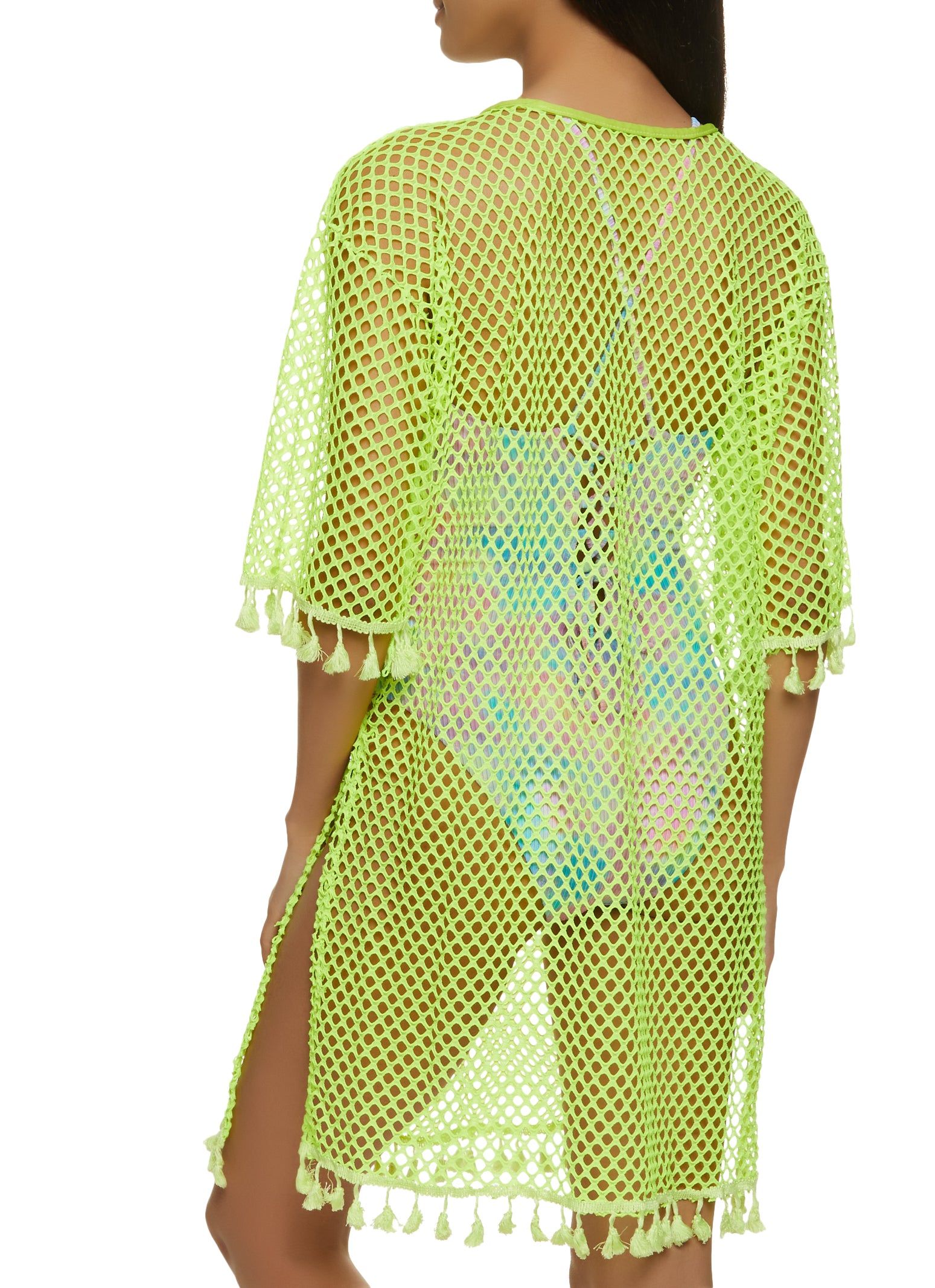 Tassel Trim Fishnet Mini Dress Cover Up sold by Rainbow product image thumbnail 3