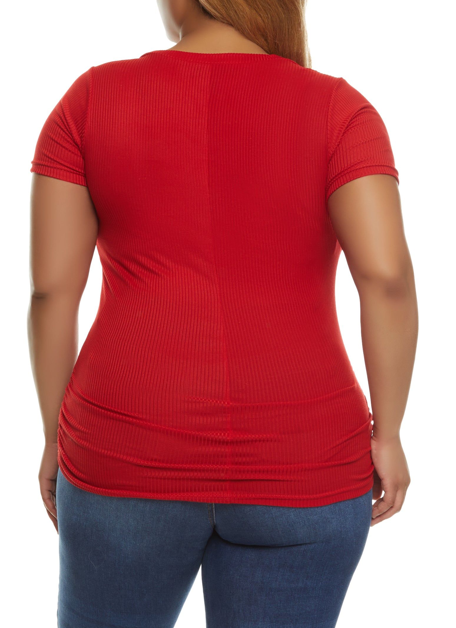 Plus Size Rib Knit Ruched Side V Neck Tee sold by Rainbow product image thumbnail 2