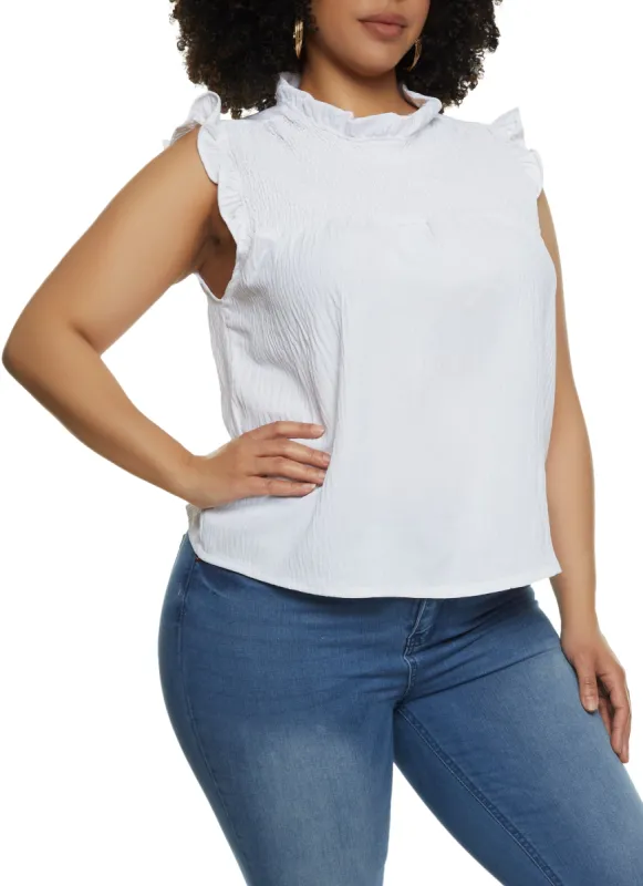 Plus Size Smocked Sleeveless Blouse sold by Rainbow