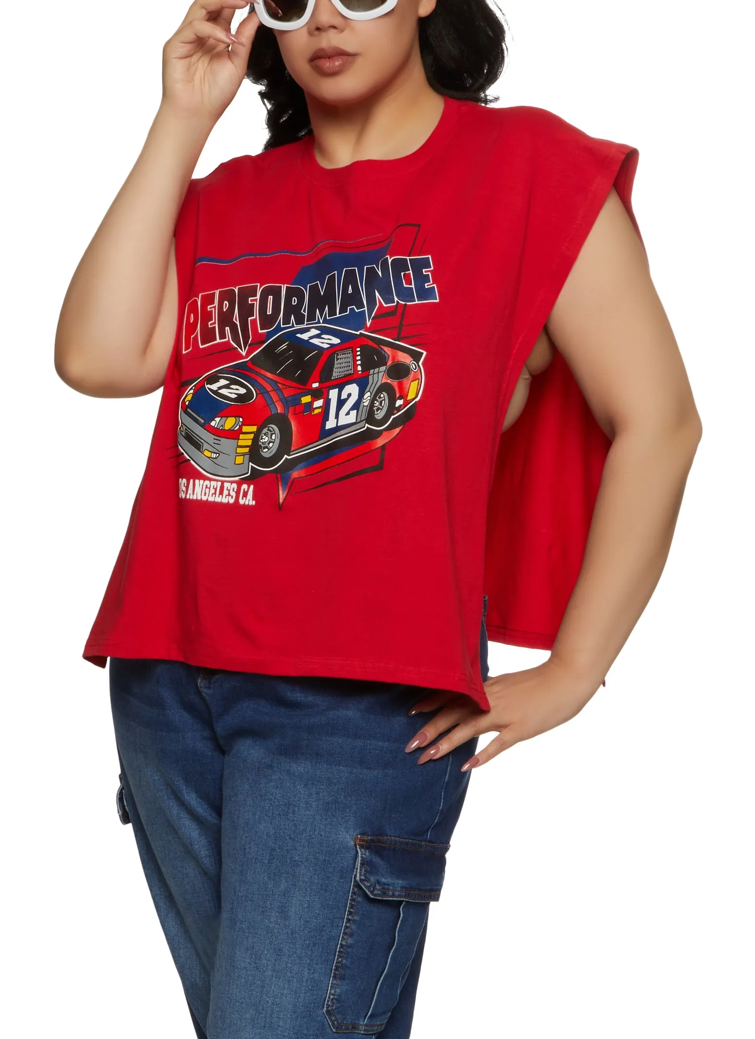 Plus Size Open Side Performance Graphic Tee sold by Rainbow