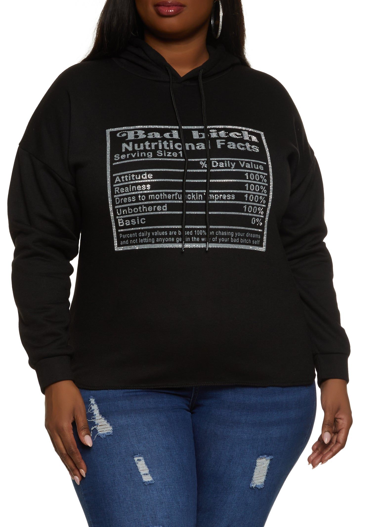 Plus Size Rhinestone Nutritional Facts Hoodie sold by Rainbow