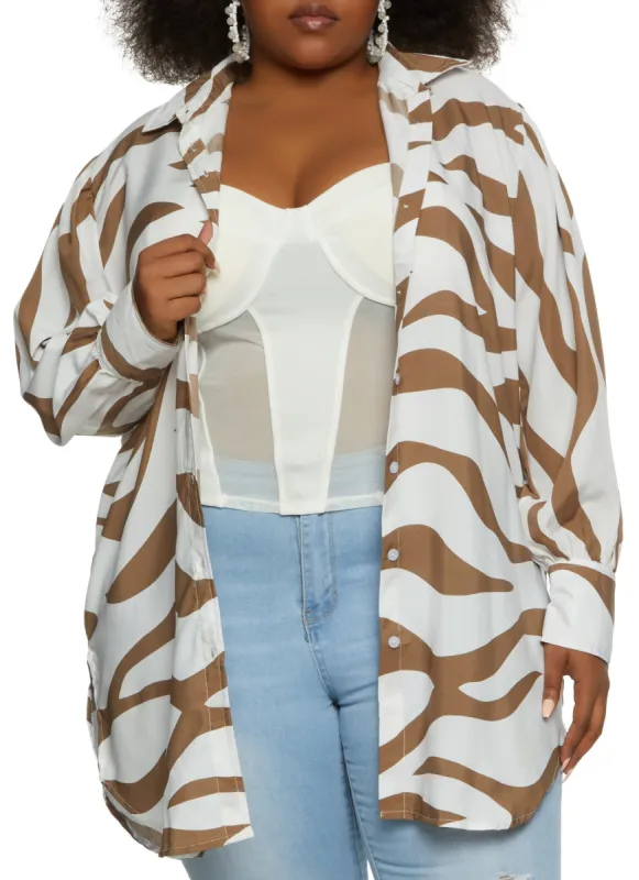 Plus Size Animal Print Button Front Tunic Shirt sold by Rainbow