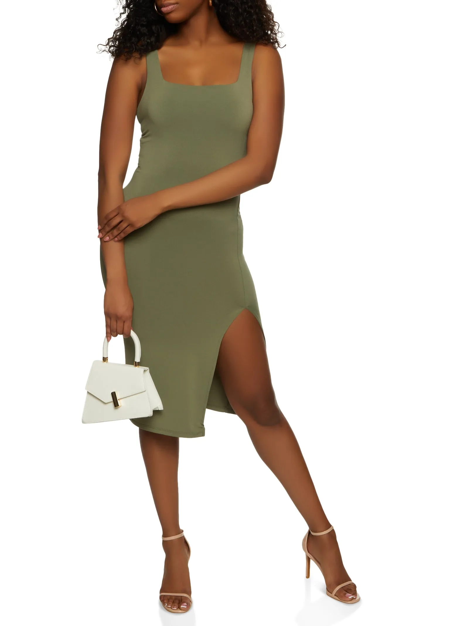 Side Slit Square Neck Tank Midi Dress sold by Rainbow product image thumbnail 2