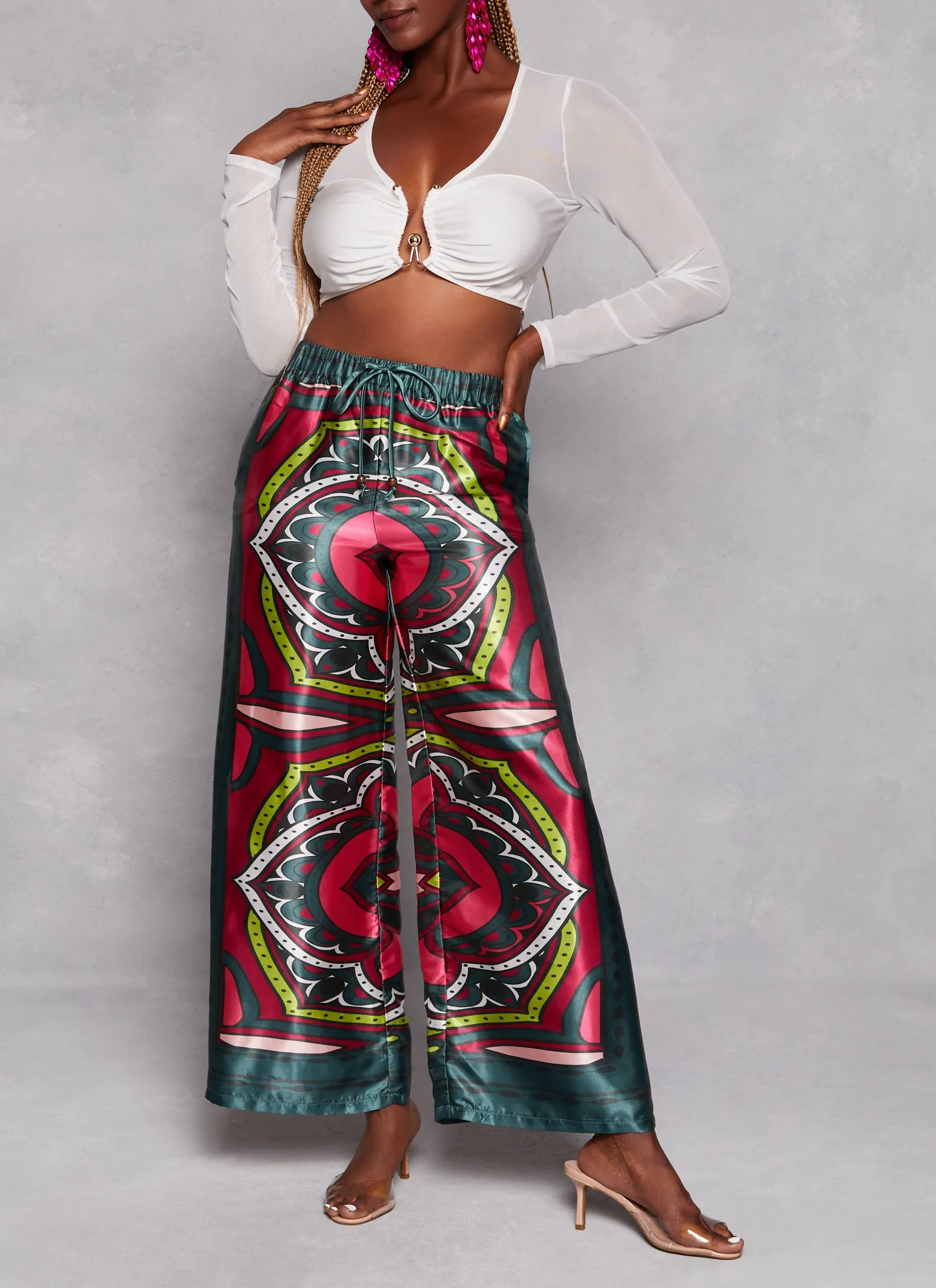 Satin Border Printed Wide Leg Pants sold by Rainbow