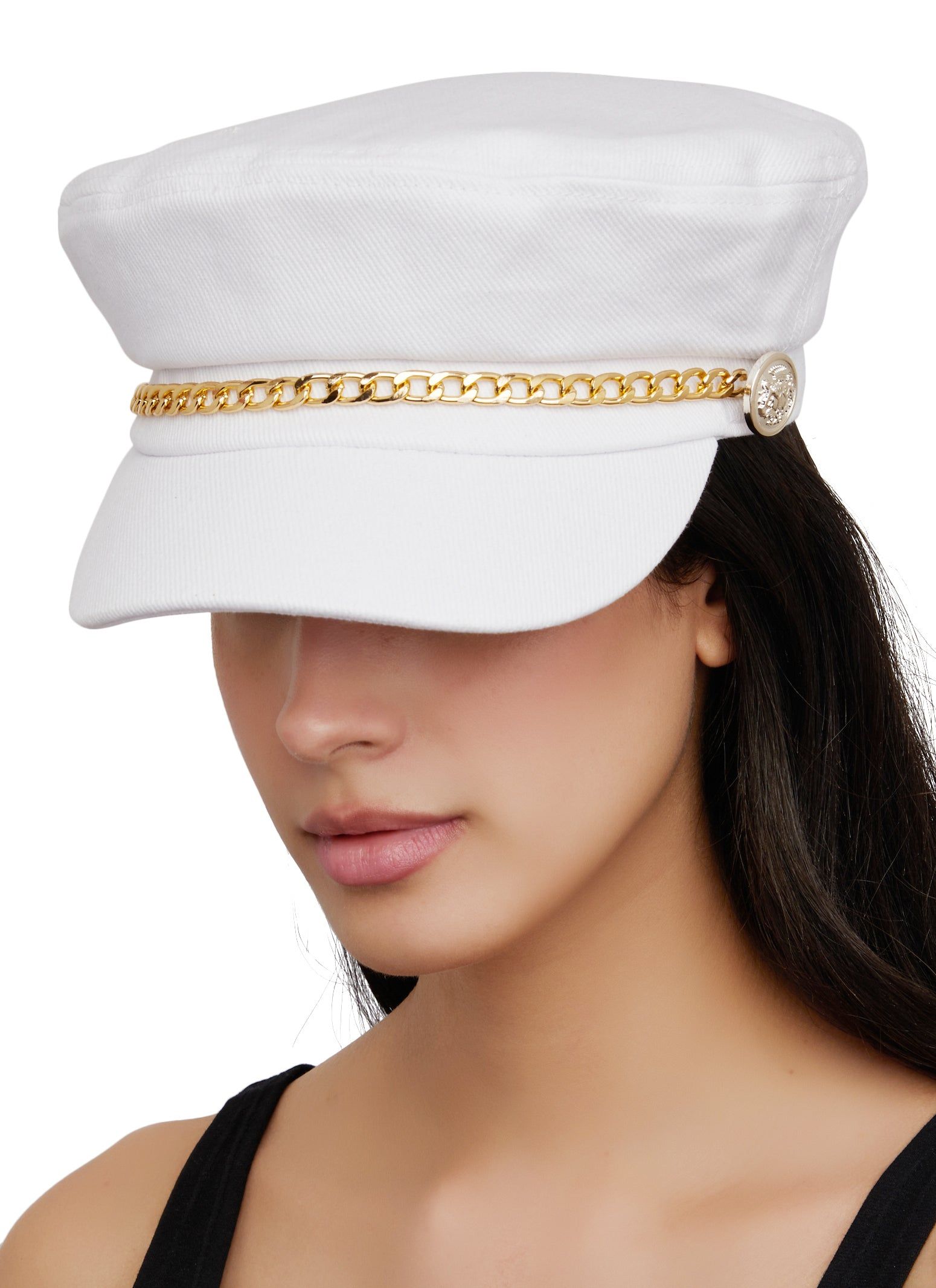 Denim Chain Detail Cabbie Hat sold by Rainbow