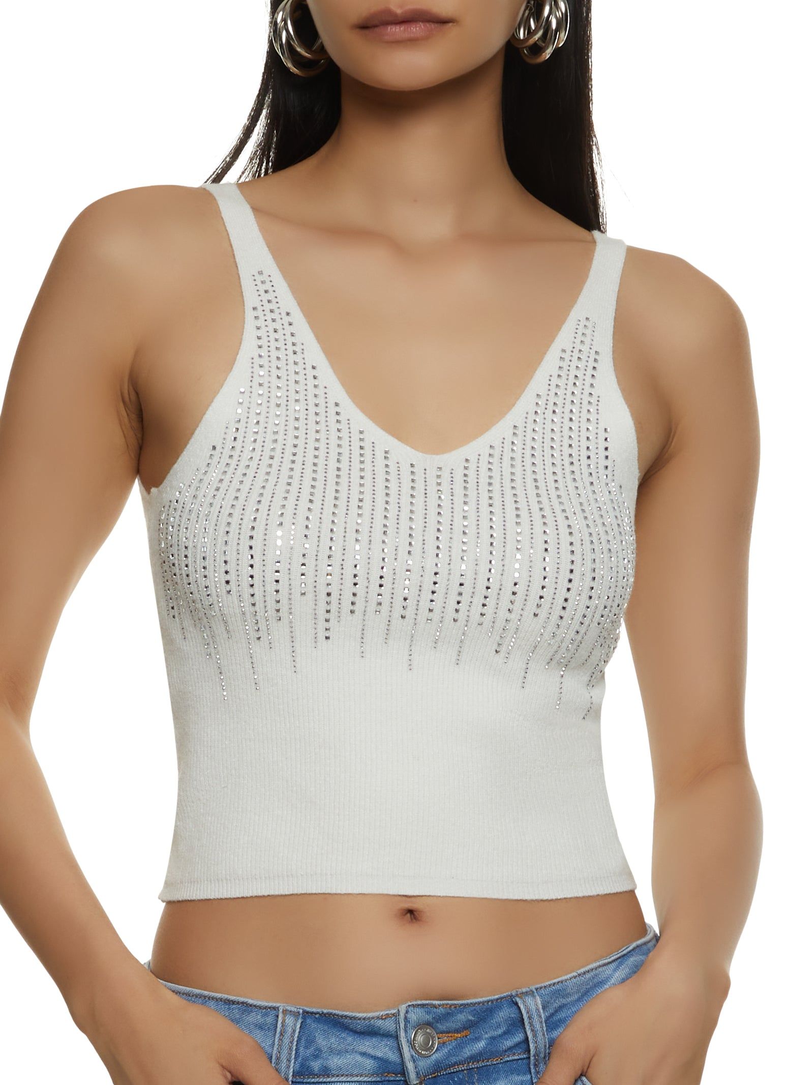 Ribbed Rhinestone Studded Tank Top sold by Rainbow