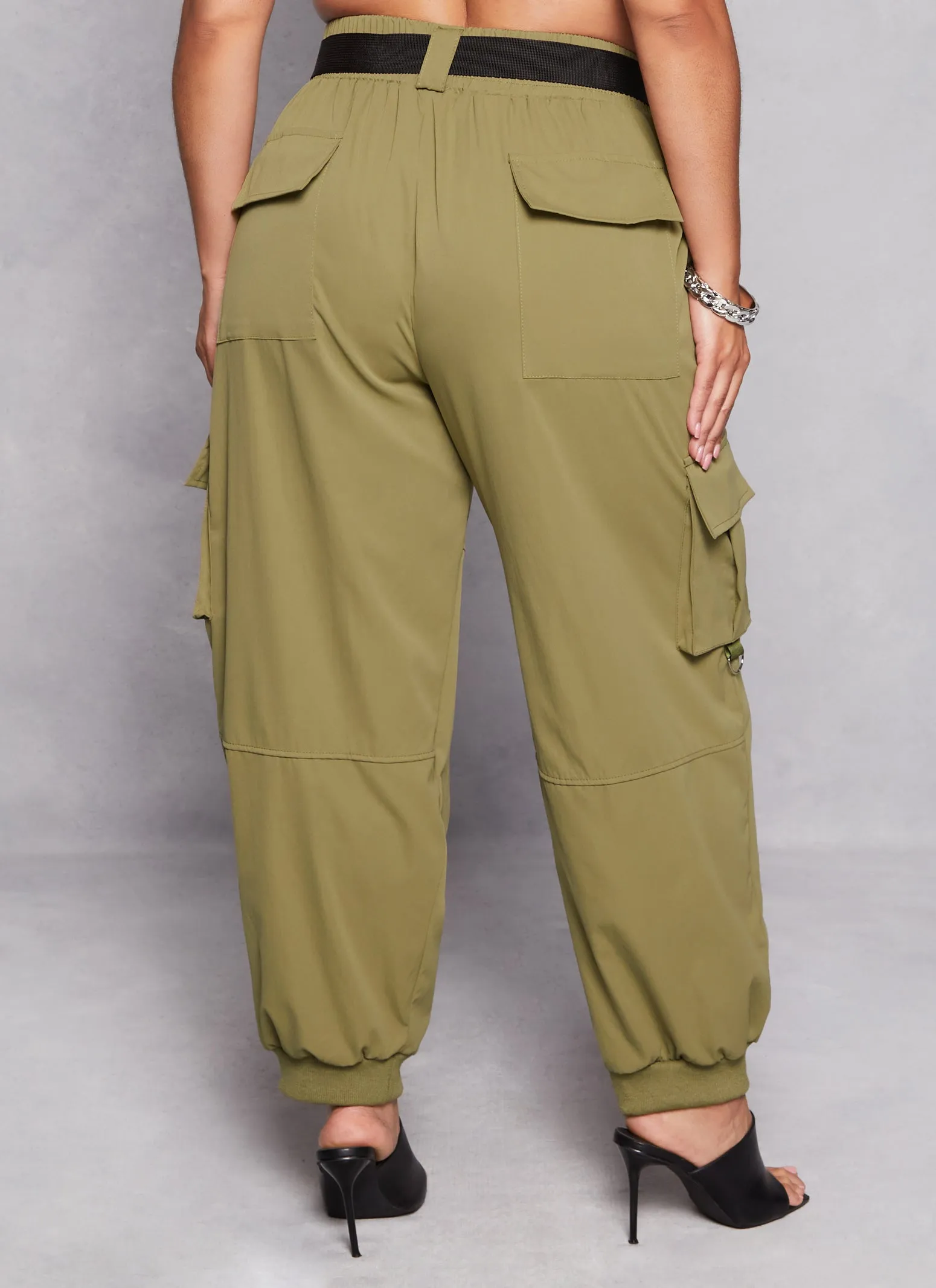 Plus Size Poplin Belted Cargo Joggers sold by Rainbow product image thumbnail 3