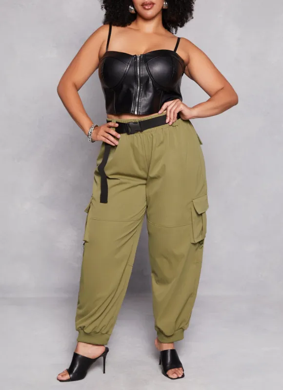 Plus Size Poplin Belted Cargo Joggers sold by Rainbow