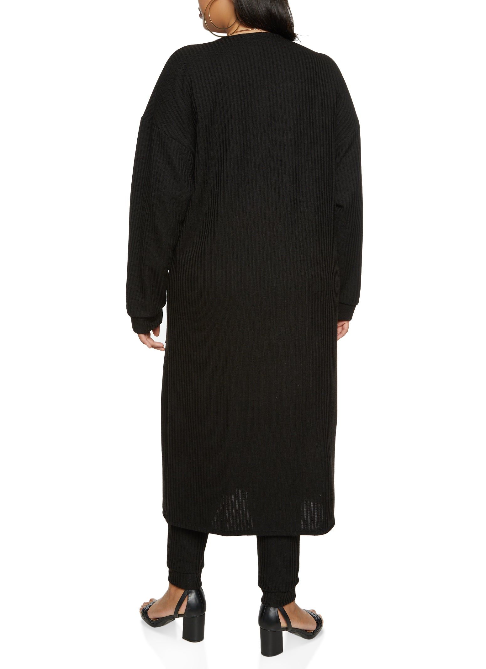 Plus Size Ribbed Knit Pocket Long Cardigan sold by Rainbow product image thumbnail 3