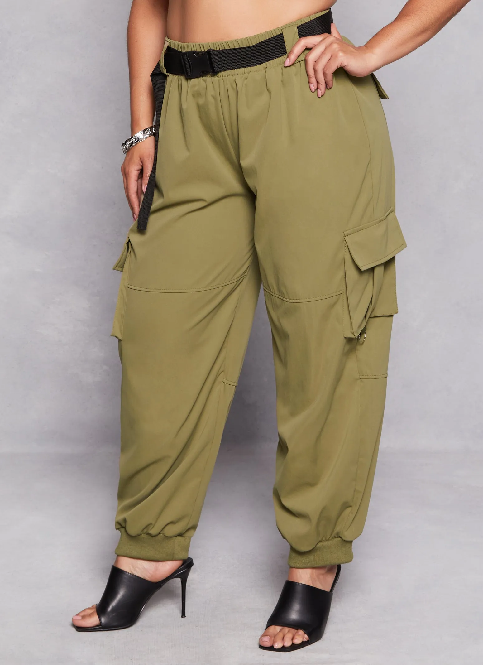 Plus Size Poplin Belted Cargo Joggers sold by Rainbow product image thumbnail 2
