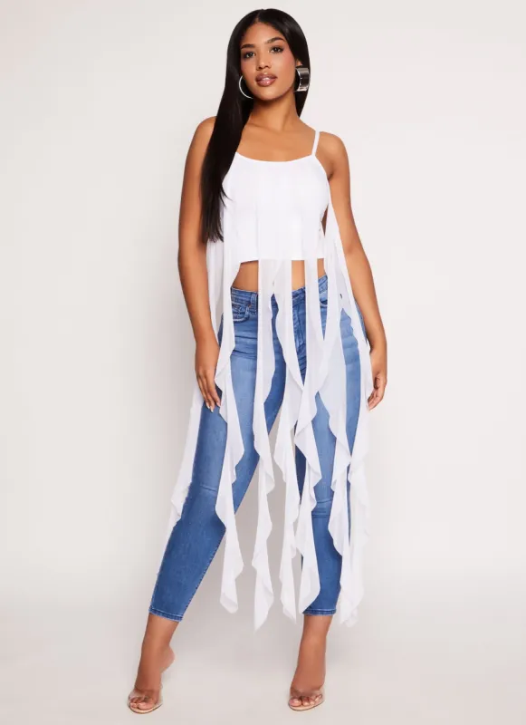 Mesh Ruffle Fringe Cropped Cami sold by Rainbow