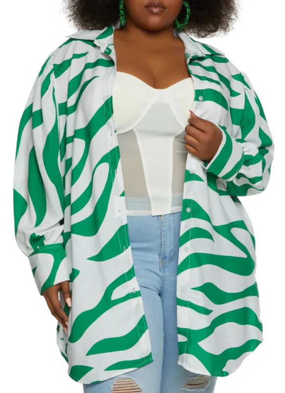 Plus Size Animal Print Button Front Tunic Shirt made by Rainbow