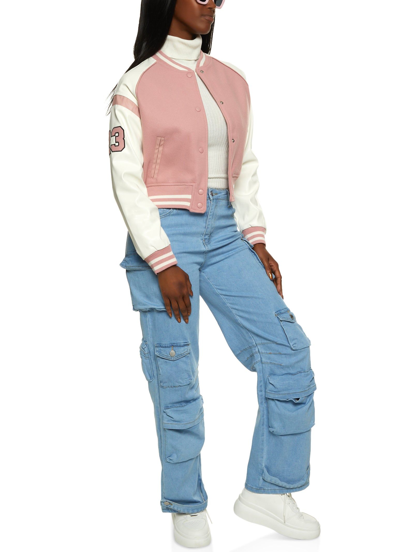 Faux Leather Sleeve Varsity Jacket sold by Rainbow product image thumbnail 2