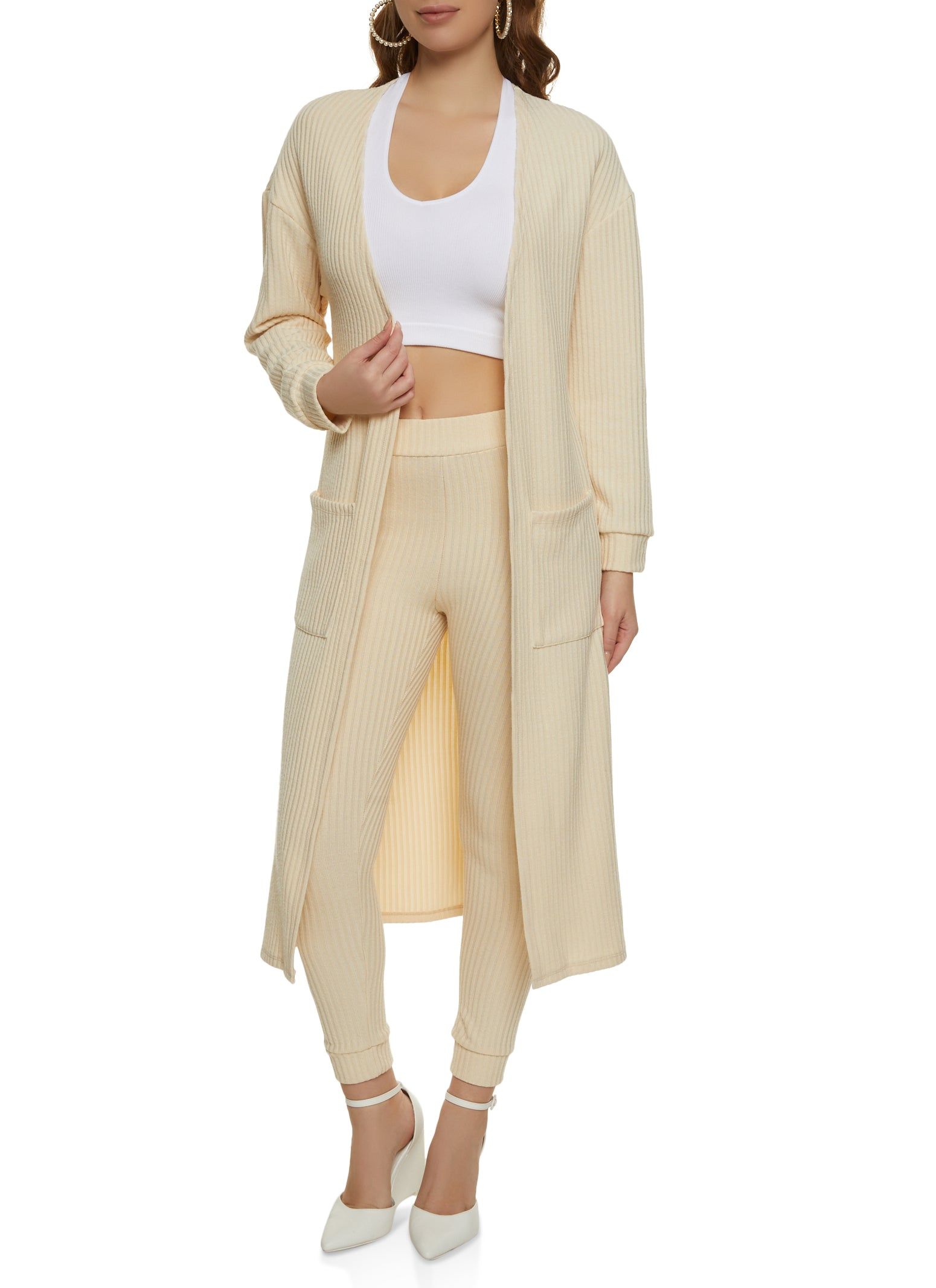 Ribbed Knit Open Front Long Cardigan sold by Rainbow product image thumbnail 2