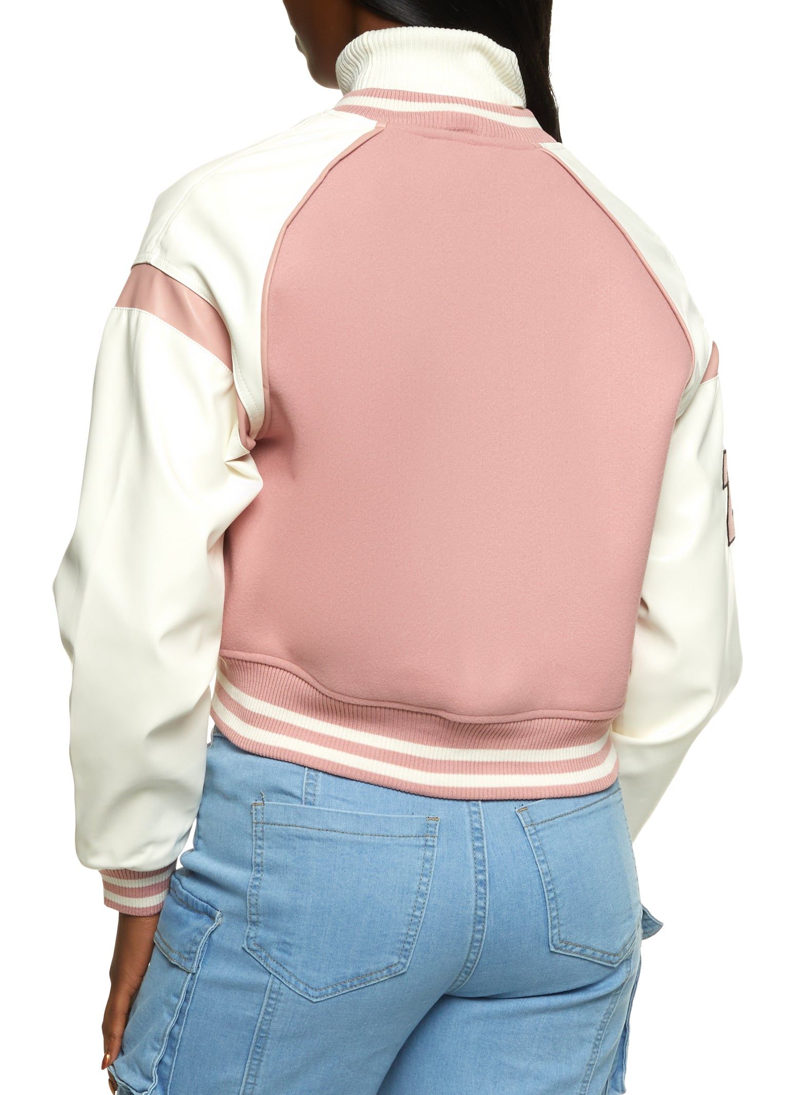 Faux Leather Sleeve Varsity Jacket sold by Rainbow product image thumbnail 3