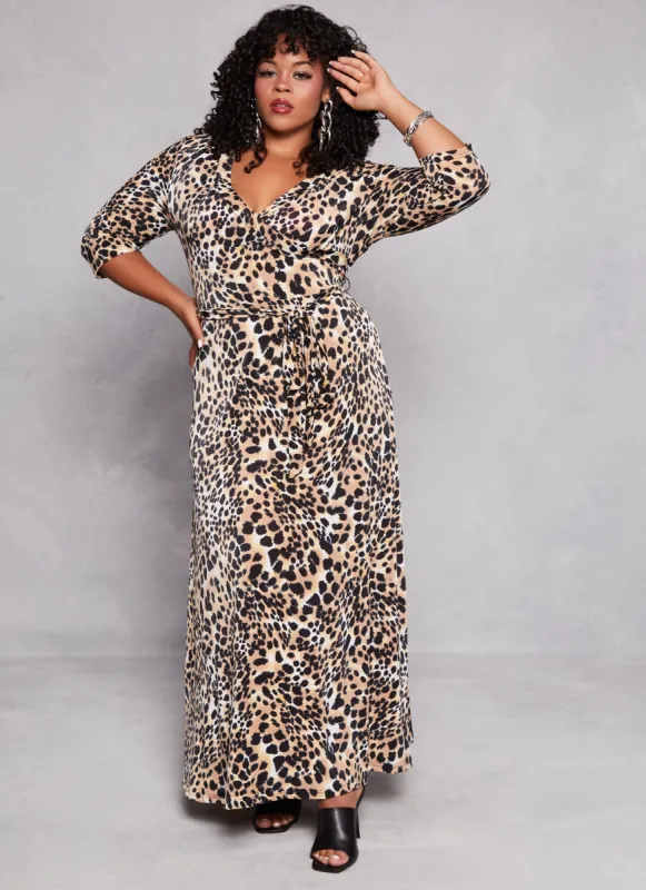 Plus Size Cheetah Print Faux Wrap Dress sold by Rainbow
