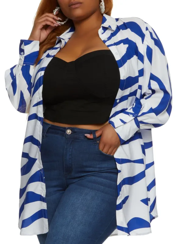 Plus Size Animal Print Button Front Tunic Shirt sold by Rainbow