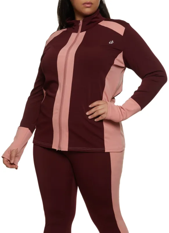 Plus Size Color Block Zip Front Track Jacket sold by Rainbow