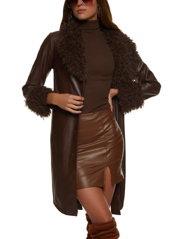 Faux Fur Trim Belted Trench Coat sold by Rainbow