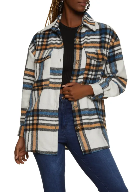 Flannel Button Front Pocket Detail Shacket sold by Rainbow