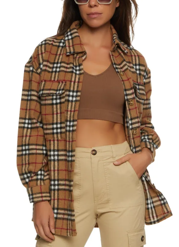 Flannel Button Front Pocket Detail Shacket sold by Rainbow