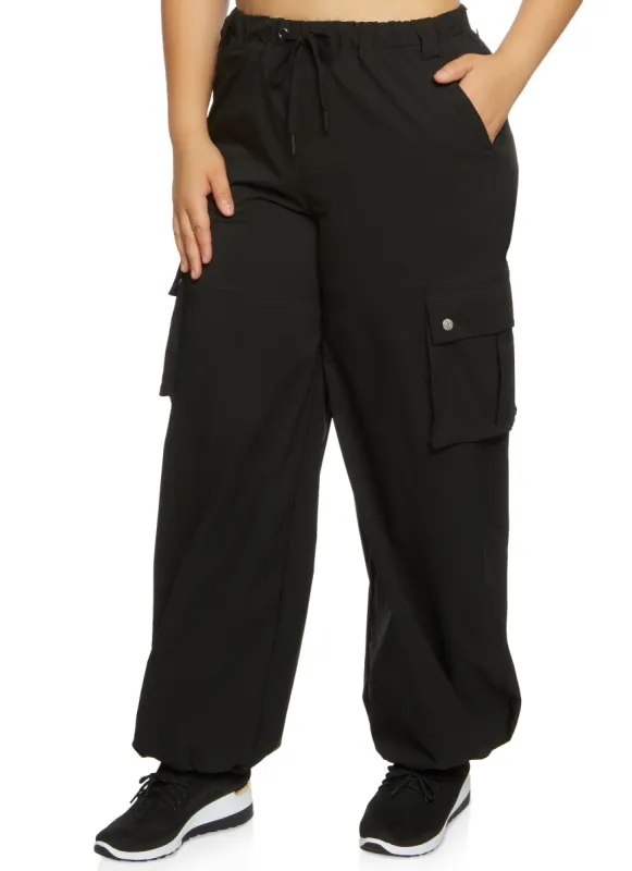 Plus Size Solid Drawstring Waist Cargo Joggers sold by Rainbow
