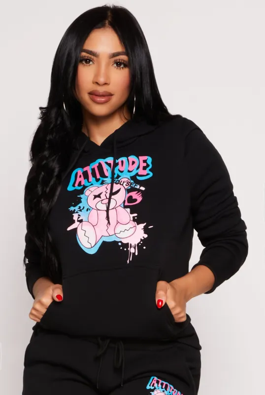 Attitude Bear Graphic Pullover Hoodie sold by Rainbow