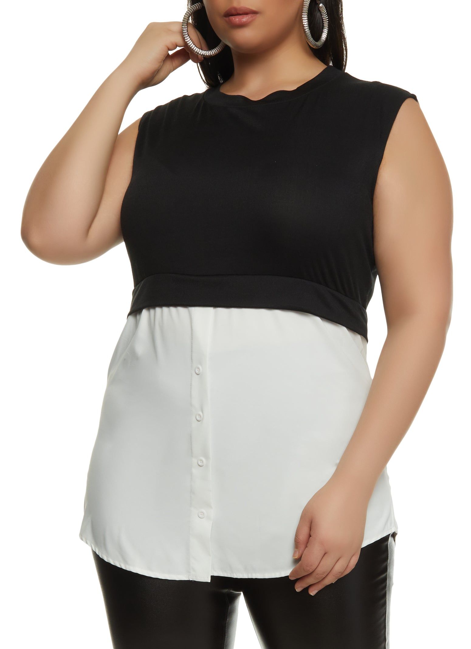 Plus Size Sleeveless Ribbed Sweater Vest Shirt sold by Rainbow