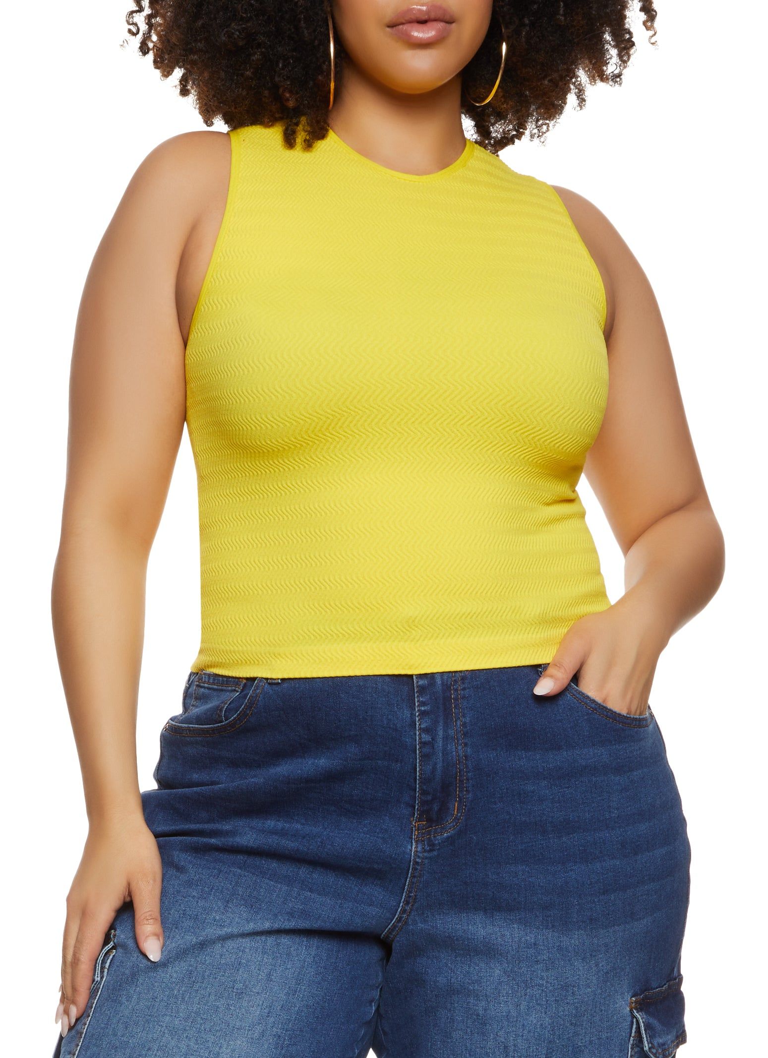 Plus Size Textured Knit Cropped Tank Top sold by Rainbow