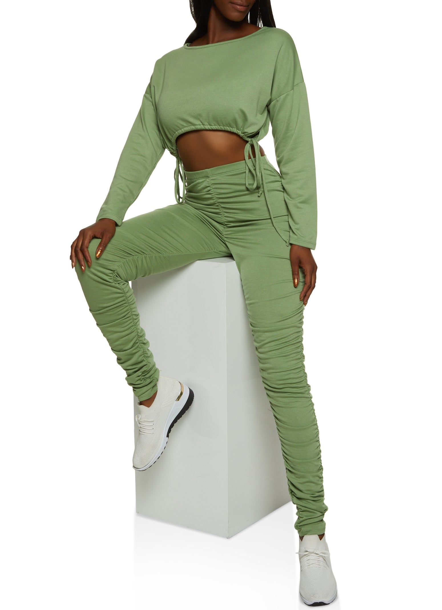 French Terry Drawstring Hem Cropped Sweatshirt sold by Rainbow product image thumbnail 2