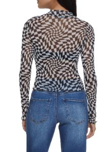 Checkered Mesh Mock Neck Top sold by Rainbow