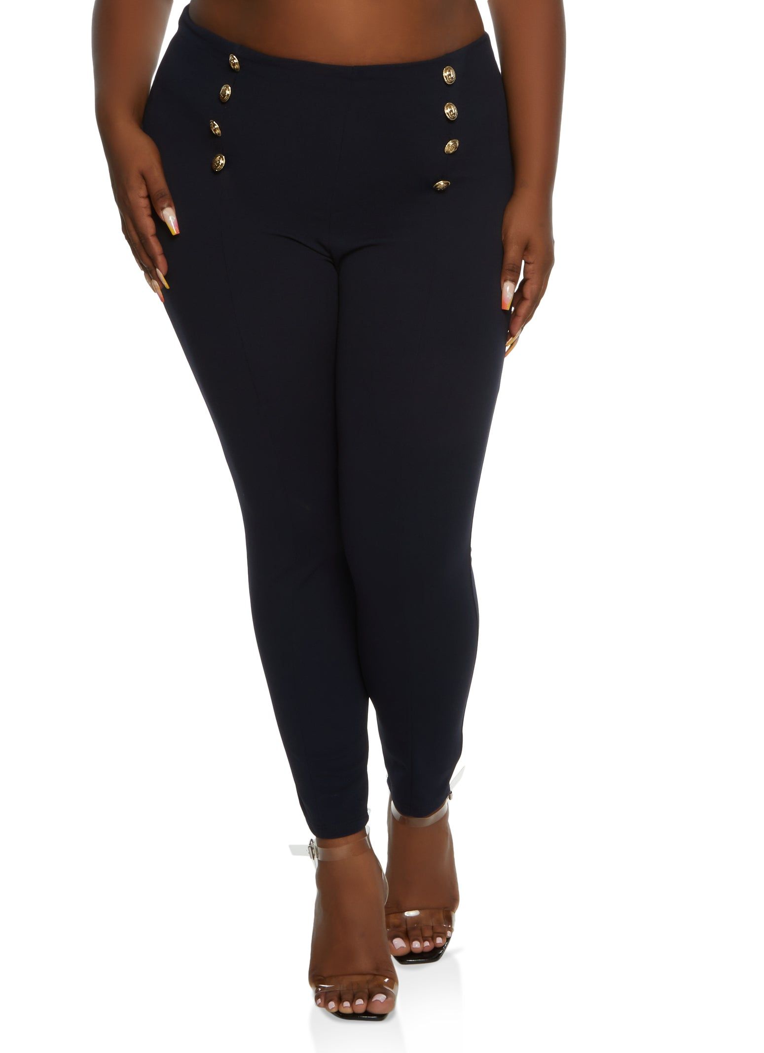 Plus Size Eight Button Detail Pull On Pants sold by Rainbow