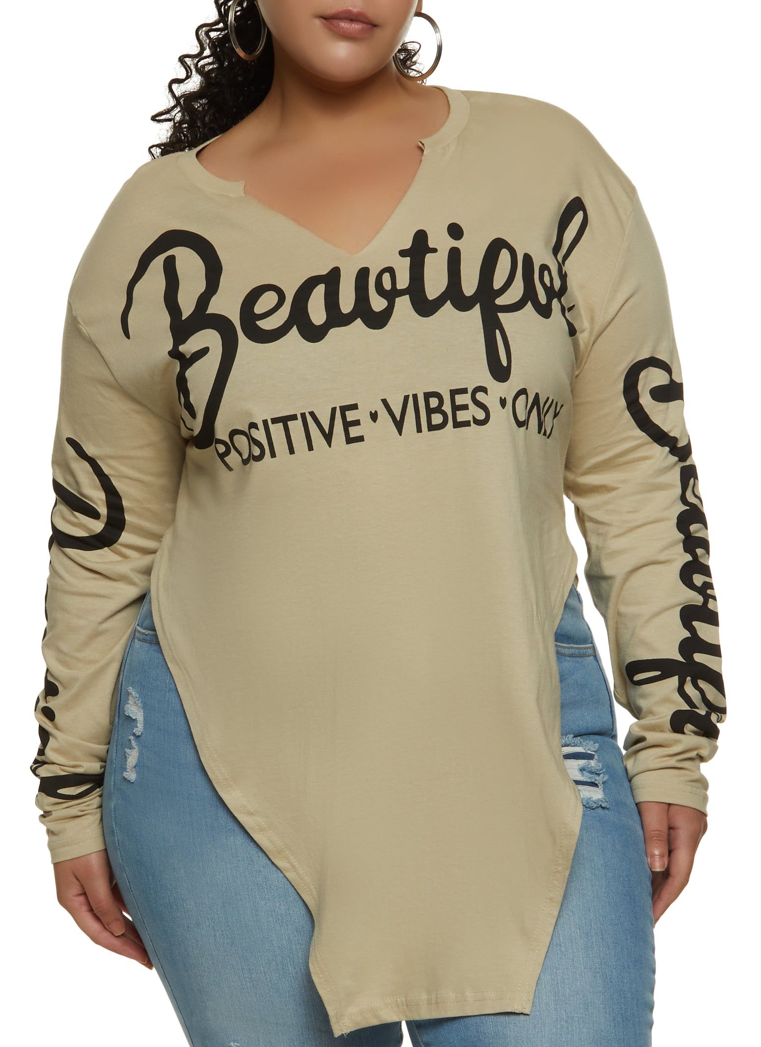 Plus Size Beautiful Hanky Hem Graphic Tee sold by Rainbow